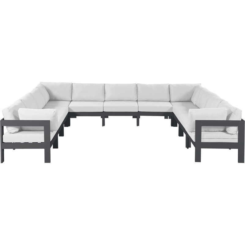 Layelle 150'' Wide Aluminum Patio Sectional with Cushions, White, Dark Gray