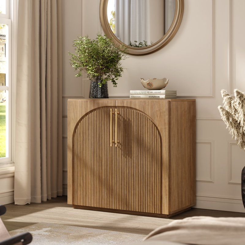 Buffet moderne avec étagères ajustables, meuble d'appoint à arc cannelé pour salon, 1, Chêne