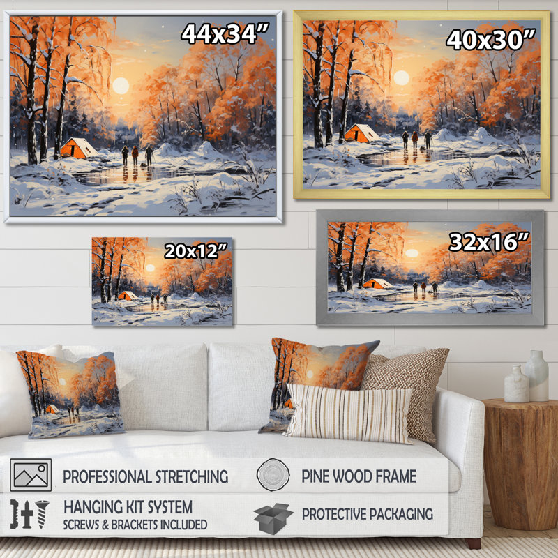 Winters Camping Glow II - paysages, impressions d'art mural, H 30 po x l 40 po x P 1,5 po, Cadre simple blanc