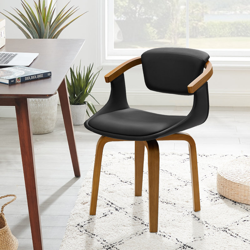 Wathen Faux Leather Upholstered Bentwood Swivel Accent Armchair, Matt Black