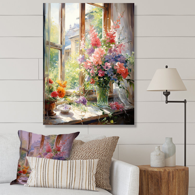«Green French Window View II», art mural floral, H 40 po x l 30 po x P 1,5 po, Toile tendue