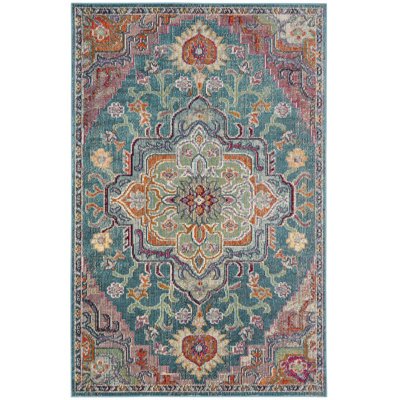 Gonzalez Oriental Teal/Rose/Orange Area Rug