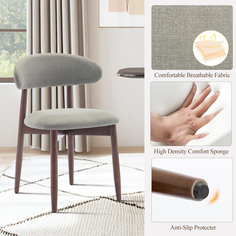 Modern Solid Wood Dining Chair, Upholstered Seat, Curved Ergonomic Backrest, Sturdy Frame Side Chair, Green
