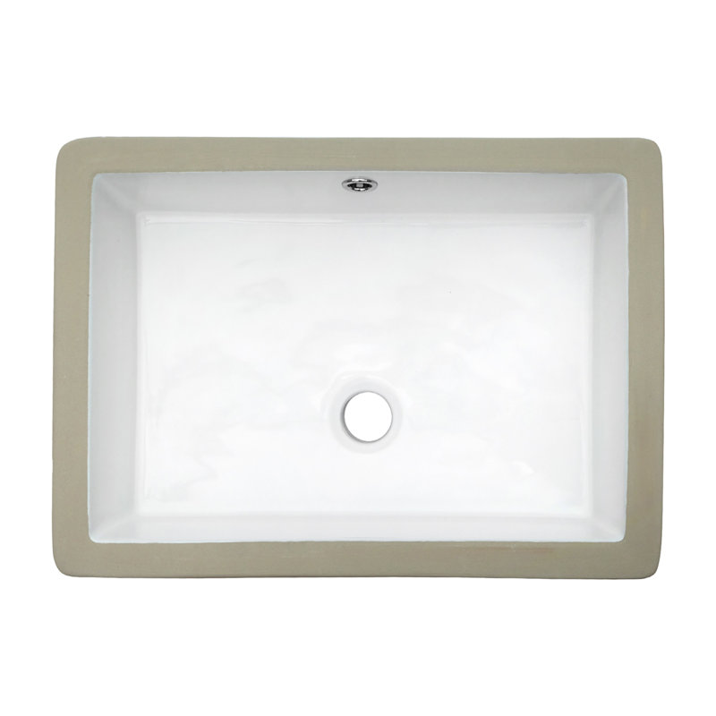 19" x 14" Undermount Bathroom Sink Rectangle White Ceramic Bathroom Sink with Overflow