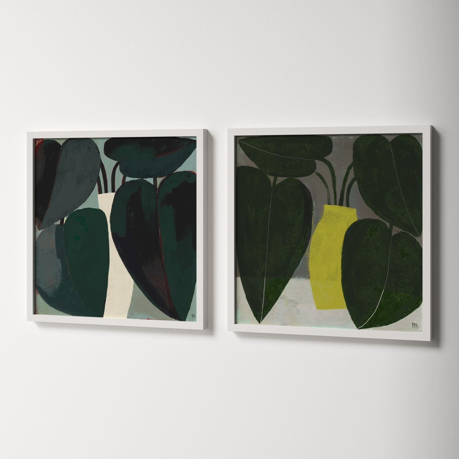 Plant "Plant" 2-Piece Painting Set, 16" H x 16" W, White