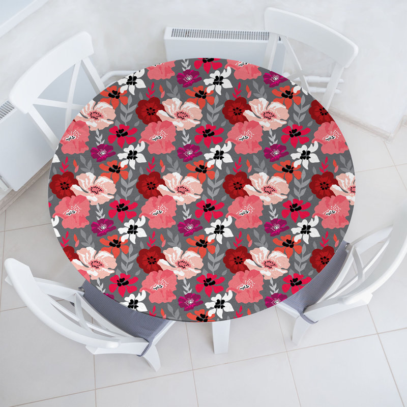 Winston Porter Floral Fitted Round Tablecloth Diameter Multicolor, 64.17" Round