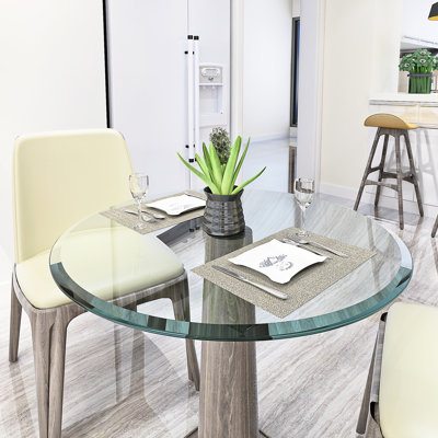 Plateau de table rond en verre trempé transparent de 32 pouces, 1/2 bord biseauté épais, surface lisse et résistante aux chocs, parfait pour les tables de patio de bureau avec une finition polie brillante, idéal pour une réunion de famille