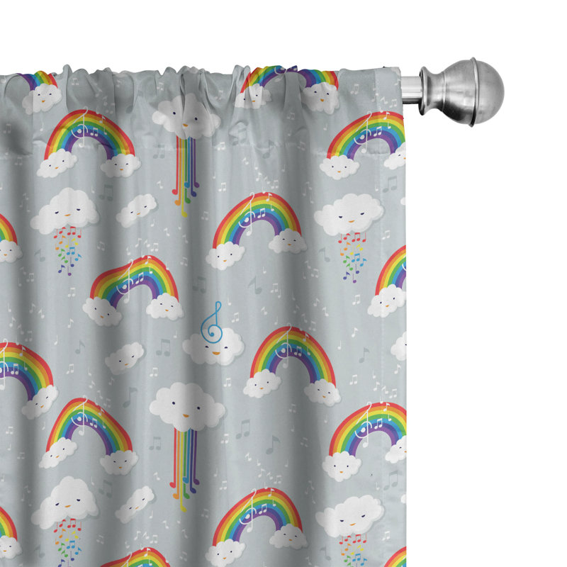 Gray Rainbow Cloud Pattern Semi-Sheer Rod Pocket Curtains