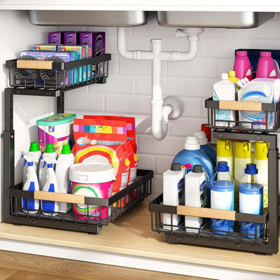 Ensemble de 2 ensembles de rangement réglables sous l'évier à 2 niveaux - Armoires en métal épaissies pour la cuisine, la salle de bain et le garde-manger