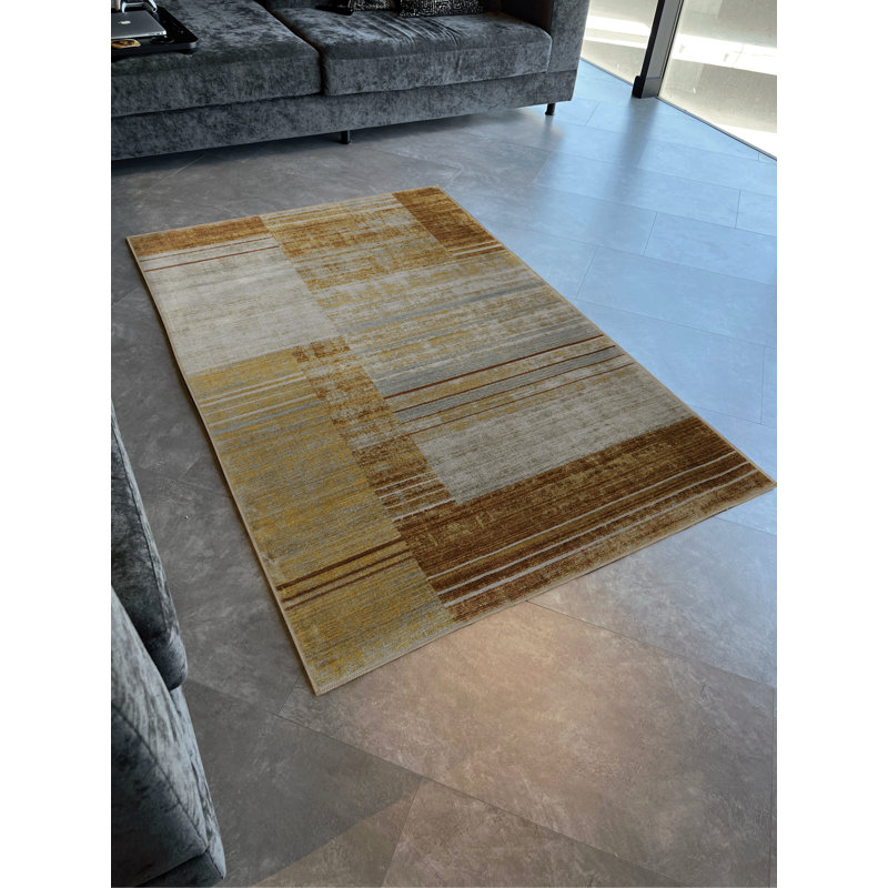 Tapis décoratif moderne à motif abstrait orange et beige, Tapis de couloir 3 pi 3,37 po x 6 pi 6,74 po
