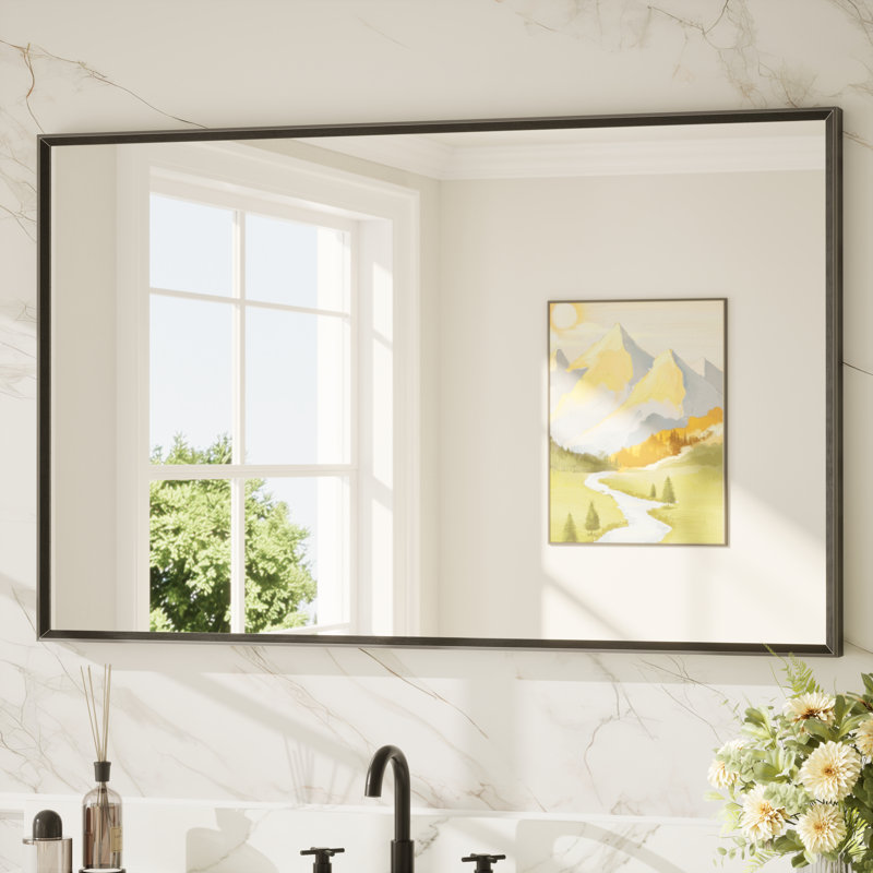 Bathroom Vanity Mirror with Aluminum Frame and Tempered Glass, Matte Black, Rectangle, 48" x 30"
