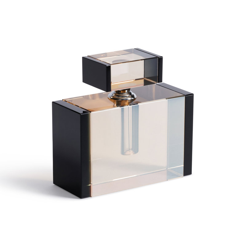 Bouteille de parfum décorative en cristal ton sur ton noir et verre ambré, H 4,75 po x l 4,75 po x P 2 po