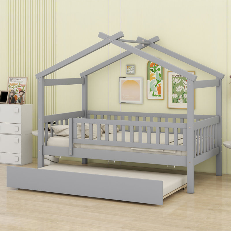 Lit maison avec lit gigogne, Gris