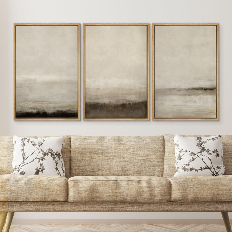 «Misty Horizons Tranquil Scenery In Mon monochrome Abstract», 3 pièces, Naturel, H 36 po x l 24 po