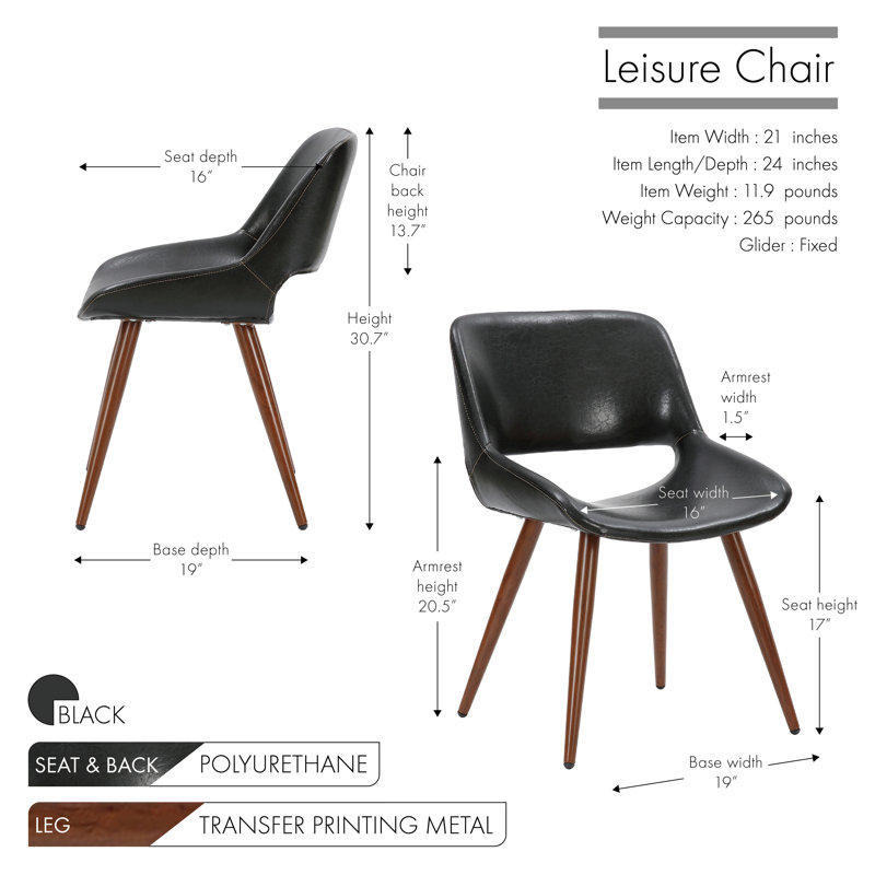Roslindale Faux Leather Mid-Century Dining Chair, Polished Obsidian