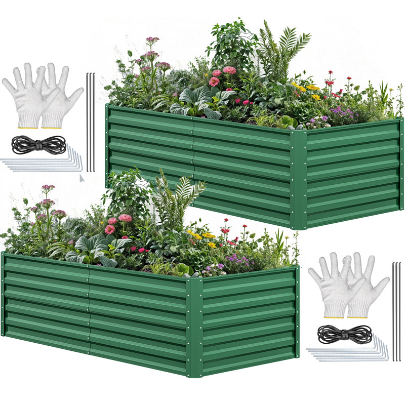 Grand ensemble de jardin surélevé galvanisé 6X3x2ft avec gants, vert, H 24 po x l 72 po x P 36 po, Vert