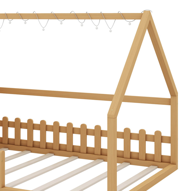 Lit en bois avec fenêtre et clôture, Naturel