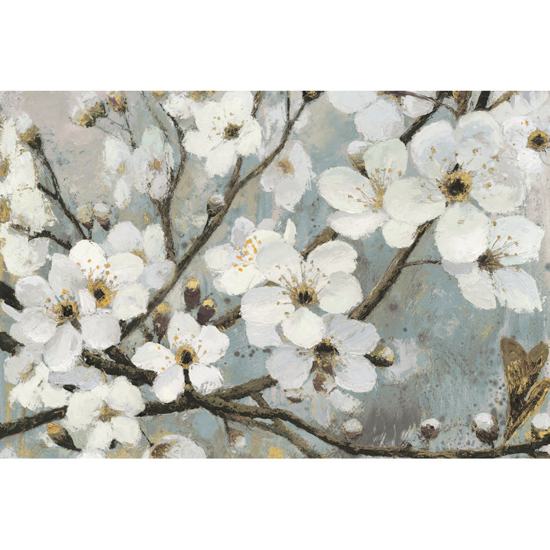 " Cherry Blossoms I Blue " by James Wiens Painting Print, 8" H x 12" W 