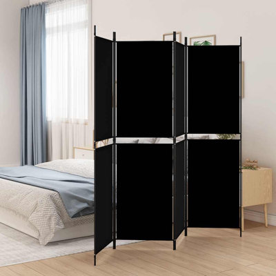 4-Panel Room Divider Black 78.7 x 78.7 in Fabric Folding Decorative Divider Screen