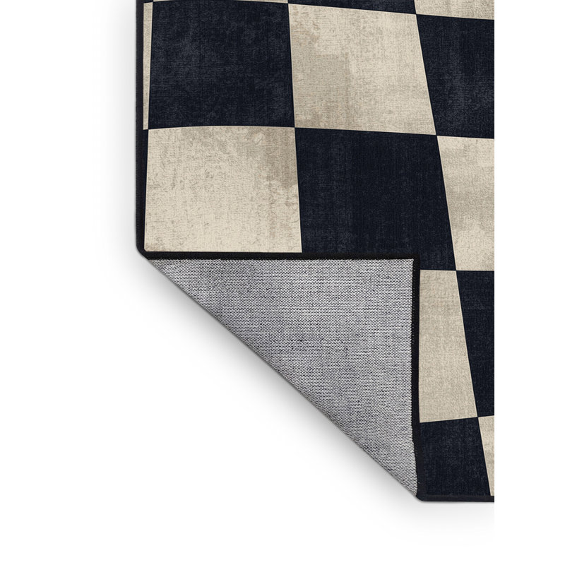 Machine Washable Pantelis Retro Checkered Rug in Gray –  Binding, 2 x 4