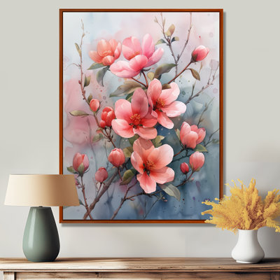  «Pink Grey Tender Bloom Apple Blossom I - Art mural fleur de pommier
