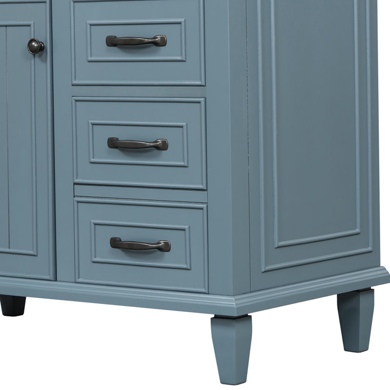 Meuble-lavabo simple 36 po avec plateau en céramique Lee, Bleu