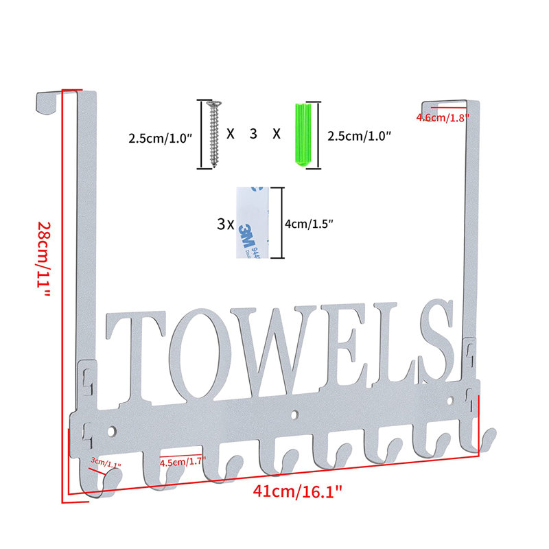 Porte-serviettes mural pour salle de bain, Gris