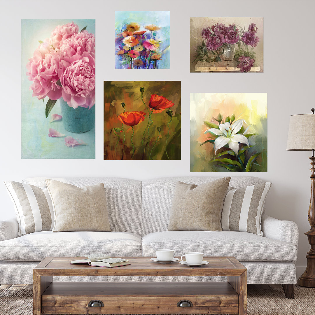 " Vintage Flower Collection Traditional " 5 - Pieces East Urban Home