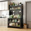 65'' Tall Kitchen Bakers Rack With Flip Door Cabinet, 5 Tier Multifunctional Microwave Stand Buffet, Coffee Bar, Quick Assembly, Grey