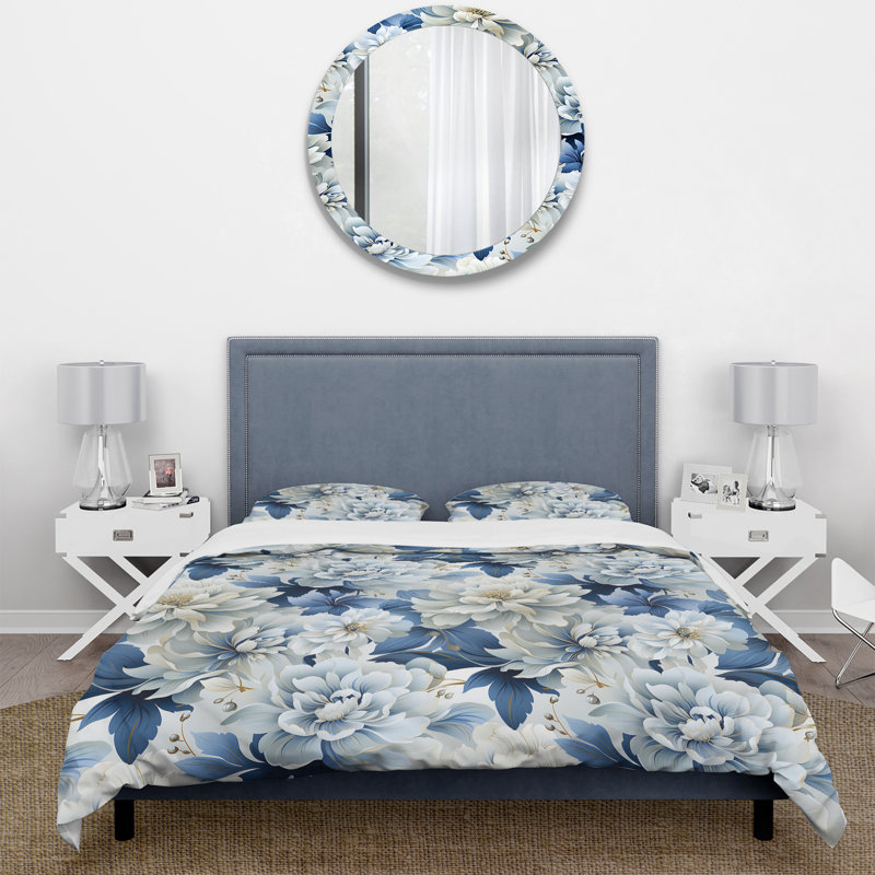 Ensemble de housse de couette damassé Misty, Housse de couette pour grand lit et 2 taies décor