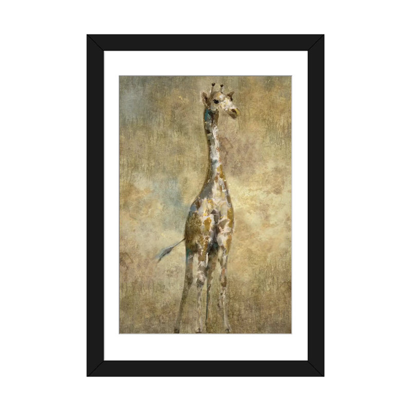 «Summer Safari Giraffe», impression sur toile, H 24 po x l 16 po x P 1 po, Papier d'art encadré noir, Blanc
