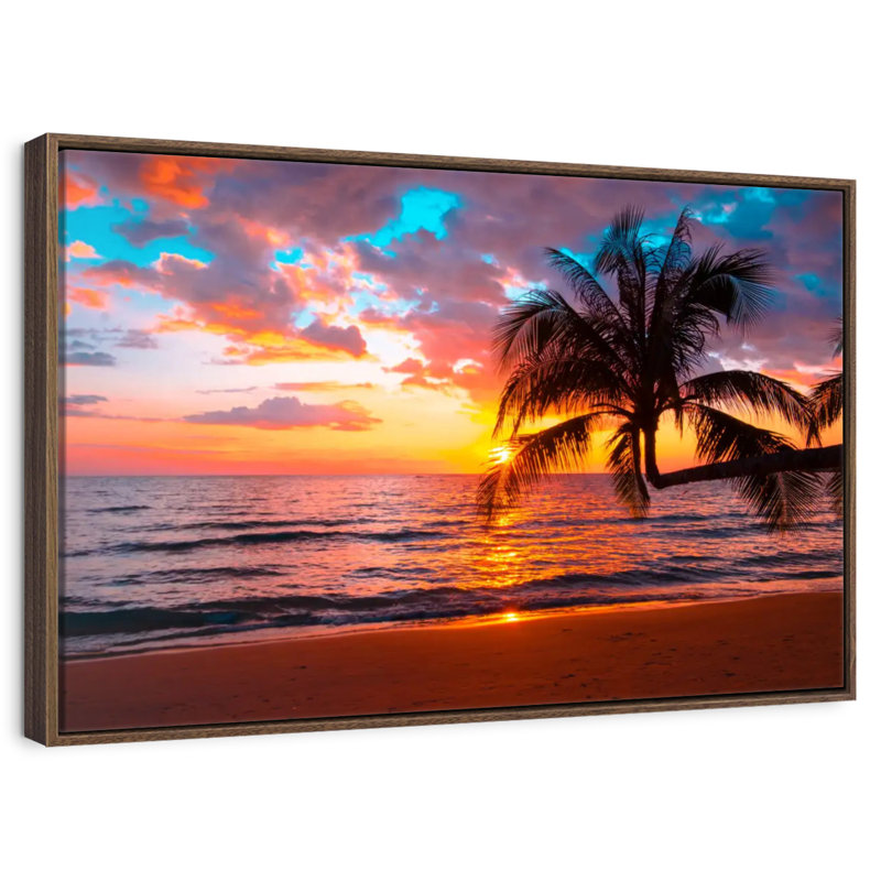 Coucher de soleil sur l'île, Cadre flottant noyer, 40 po x 27 po