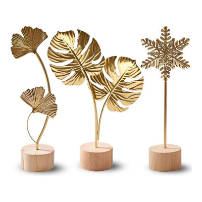 Ensemble de 3 décorations en feuille d'or Monstera Ginkgo