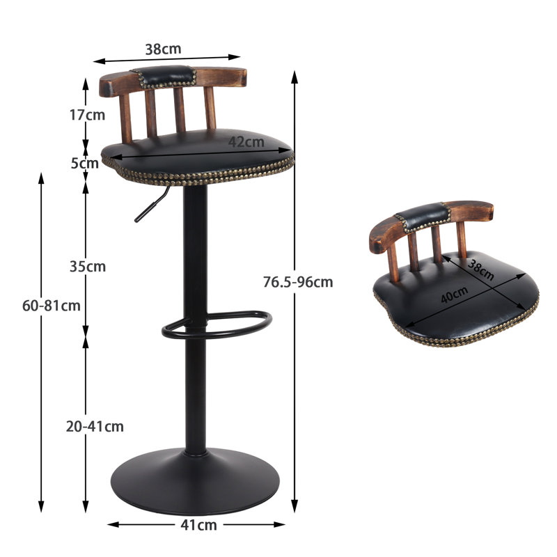 Mechra Swivel Upholstered Adjustable Height Counter Stool with Metal Frame, Black