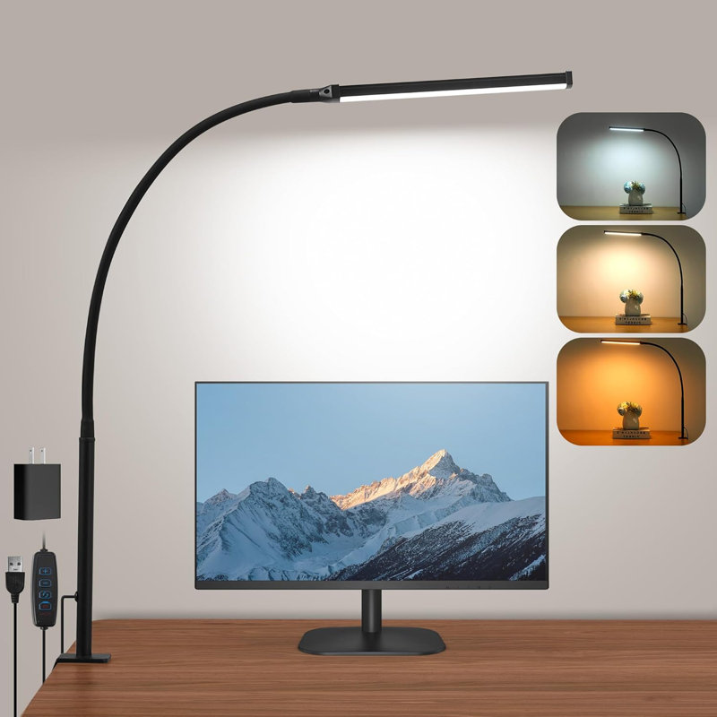 LED Desk Lamp With Clamp, Eye-Caring Adjustable Light, 3 Modes & 10 Brightness Levels, Flexible Gooseneck, USB Powered, Memory Function For Study, Work, And Drawing