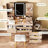 Led Mirror Vanity Desk With 7 Drawers, Makeup Table, Fluted Panel, Metal Handles, Pu Stool For Bedroom - Three Color Temperatures, Tangle Hooks, Pu, Corrosion Dressing Table Mirror, Drawer Storage,