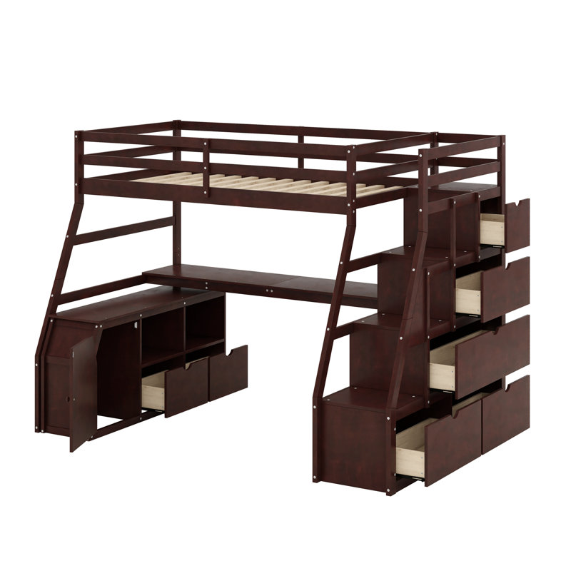 Illya Kids Twin Loft Bed with Drawers, Brown