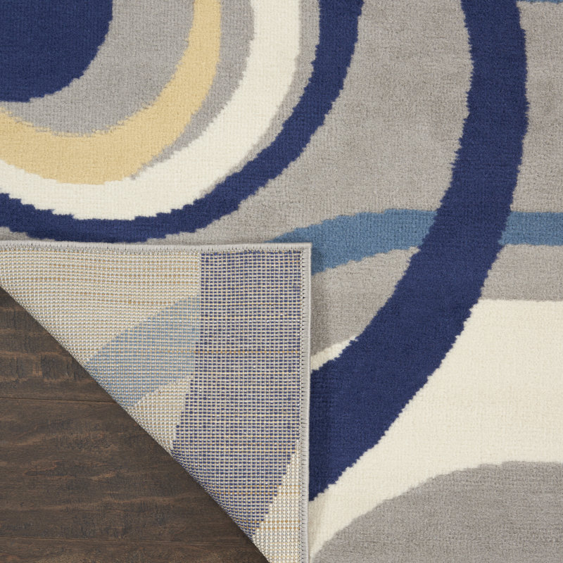 Tapis à motif géométrique gris / bleu Lindall, Rectangle 3 pi 9 po x 5 pi 9 po