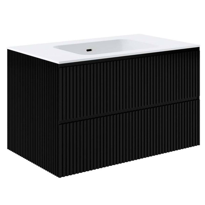 Linear 30" Wall Mounted Single Bathroom Vanity with Top, Black, 36"