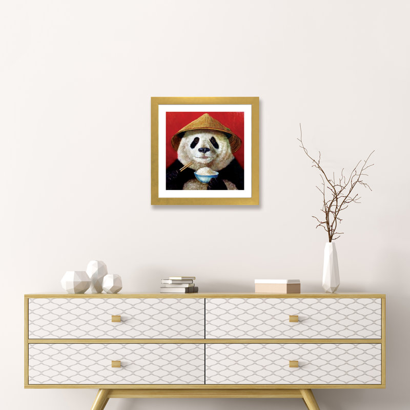 Panda, art encadré, Papier encadré doré, H 24 po x l 24 po x p 1 po