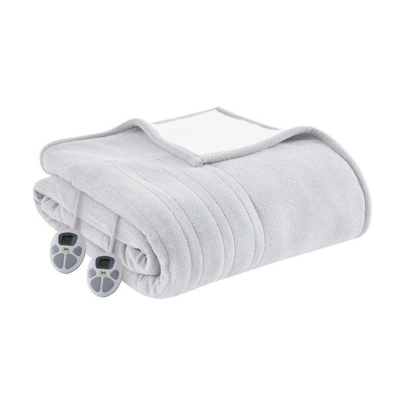 Couverture chauffante molletonnée en sherpa, Grand lit, Gris clair
