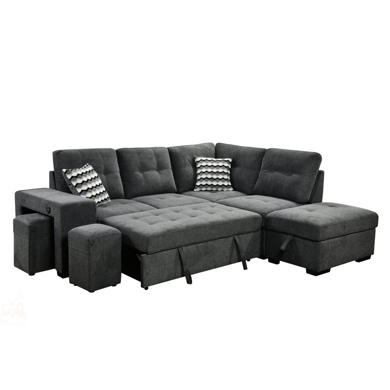 Canapé-lit modulaire escamotable, Sergé de polyester gris foncé