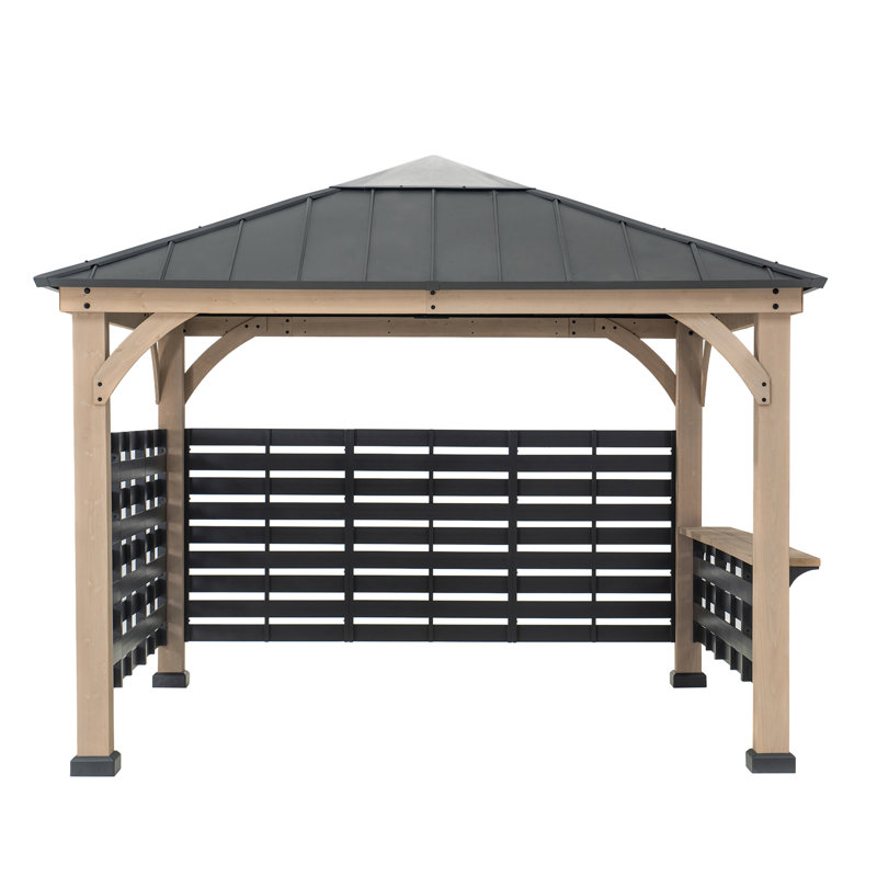 Cameron 11 ft. Cedar Wood Gazebo with Steel Roof and Bar Shelf