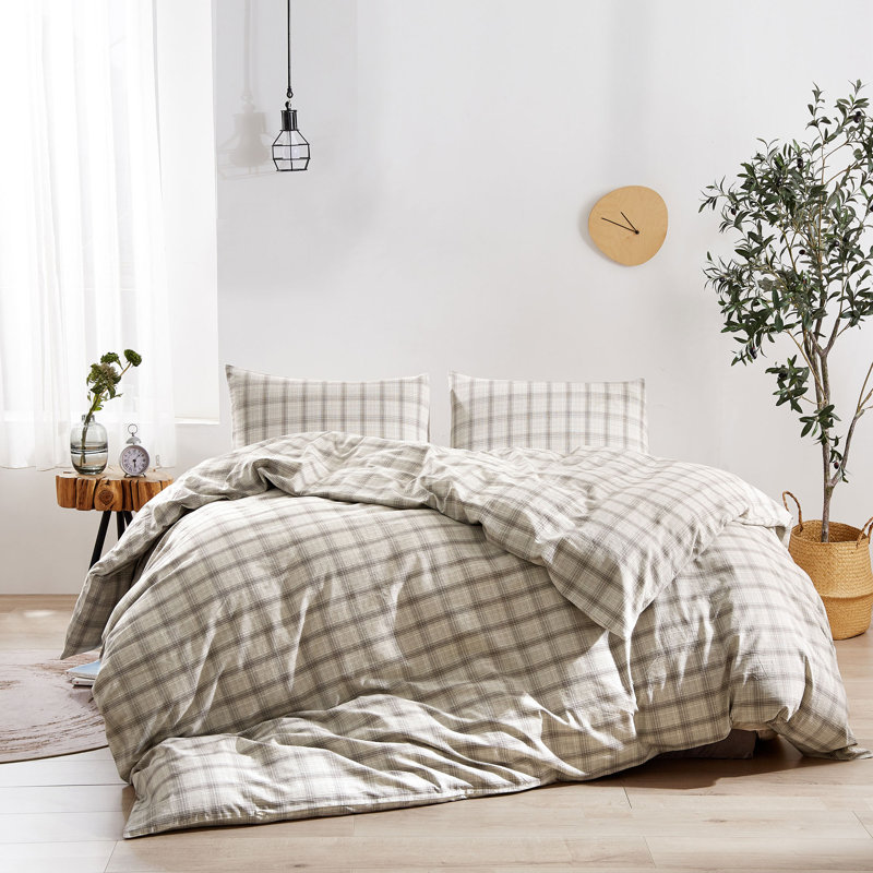 Kulkata Plaid Duvet Cover, Grey, 36" W x 20" L