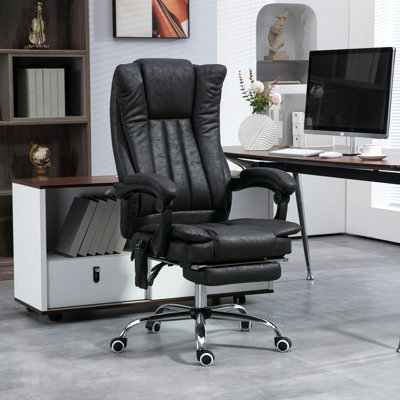 Black Microfiber Office Chair, High Back Computer Chair, With 6 Point Massage, Heat, Adjustable Height And Retractable Footrest