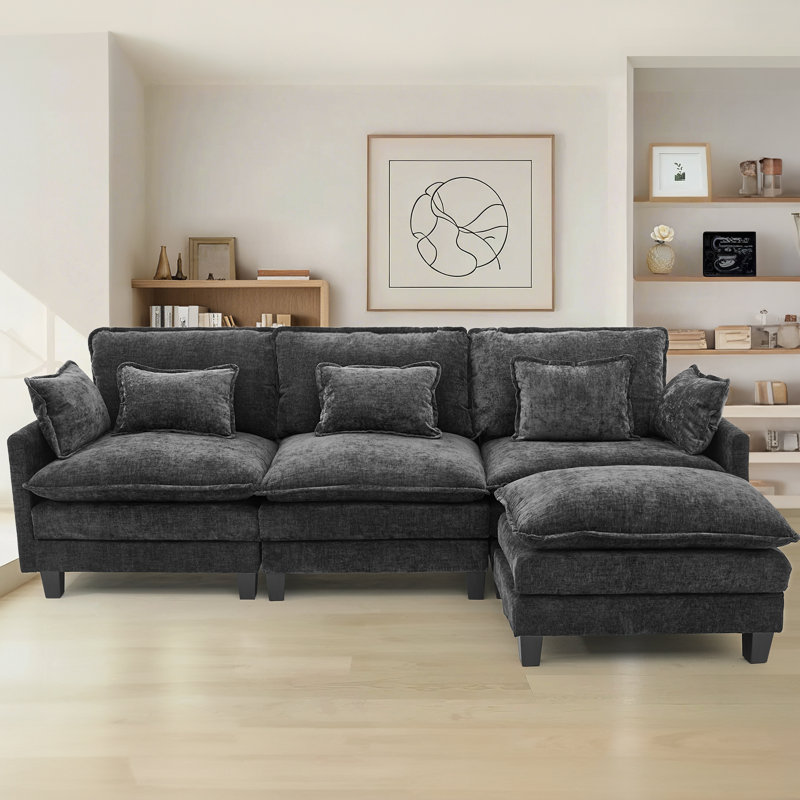 Canapé modulaire en chenille de 113 po de largeur 113 po, Noir