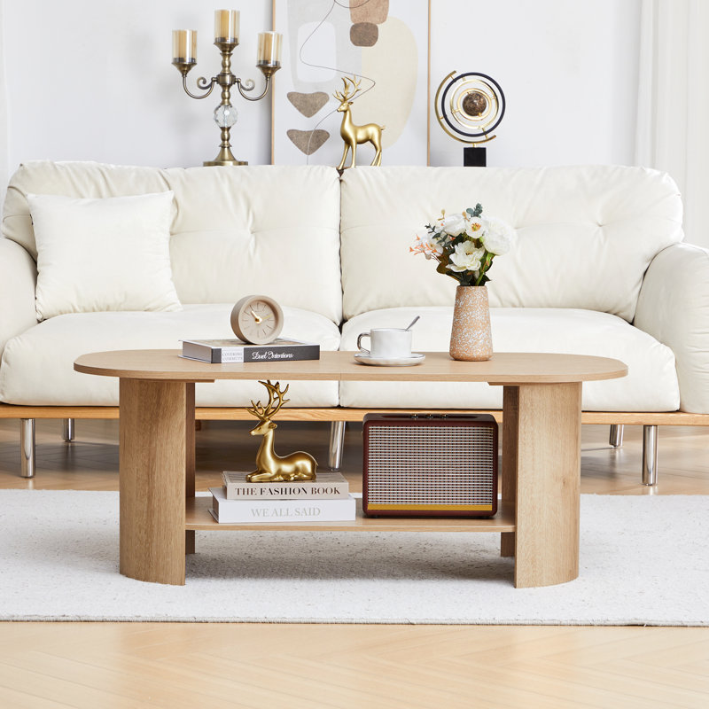 Table basse ovale simple avec rangement 43,31 po, Naturel