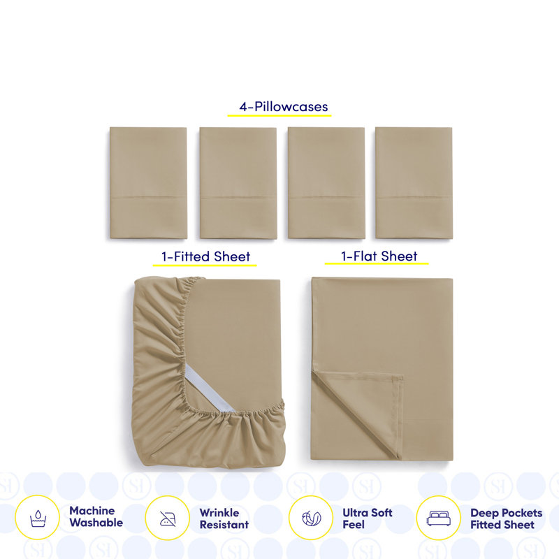Ensemble de draps luxueux en microfibre douce avec taies d'oreiller en prime, Taupe