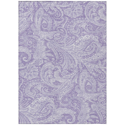 5' X 8' Lavender Purple And Ivory Paisley Washable Indoor Outdoor Area Rug