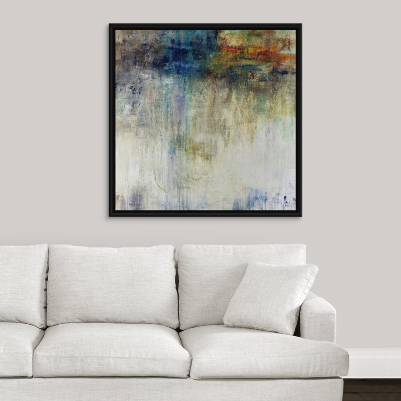 « crépuscule point », peinture sur toile, H 37,7 po x l 37,7 po x P 1,75 po, Cadre flottant noir